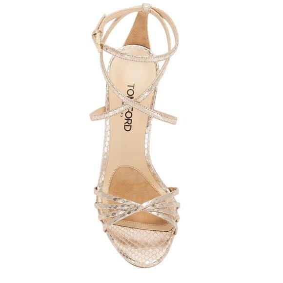 TOM FORD Paradis Stamped Python Strappy Sandals in Champagne 40 with Box Heels - Picture 3 of 11